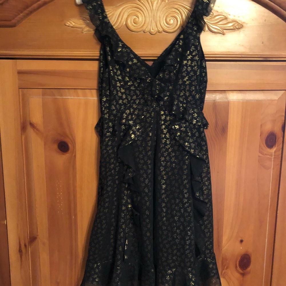 All Saints Gorgeous black and gold cocktail dress.